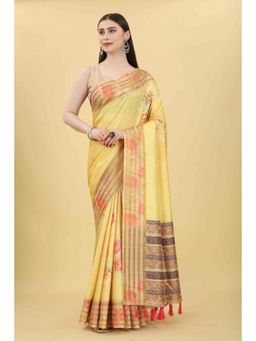 Silk Land - Women Kalamkari Digital Print with Woven Soft Silk Saree-Mustard with Unstitched Blouse