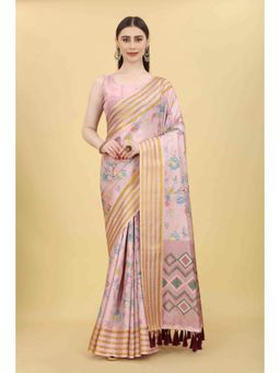 Silk Land - Women Kalamkari Digital Print with Woven Soft Silk Saree-Pink with Unstitched Blouse