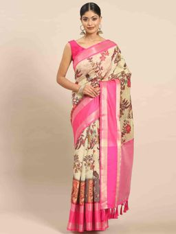 Silk Land - Women Kalamkari Digital Print with Woven Soft Silk Saree-Multi-Color with Unstitched Blouse