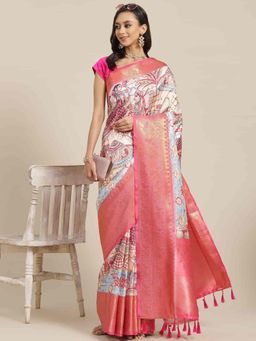 Silk Land - Women Pure Silk Saree -Multi-Color with Unstitched Blouse