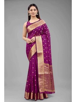 Silk Land - Silk Zone Women Banarasi Silk Polka Dot Saree -Pink with Unstitched Blouse