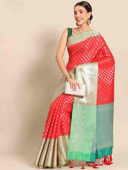 Silk Land - Women Ethnic Motifs Kanjeewaram Art Silk Saree -Red with Unstitched Blouse