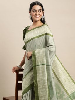 Odette - Bhagalpuri Silk Green Printed Saree with Unstitched Blouse