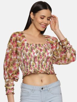 IS.U - Women's Floral Multicolor Smocked Crop Top