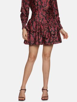 IS.U - Women's Paisley Print Black Ruffle Mini Skirt