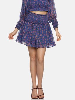 IS.U - Women's Floral Blue Smocked Mini Skirt