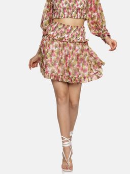IS.U - Women's Floral Multicolor Smocked Mini Skirt