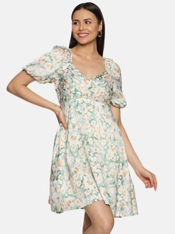 IS.U - Women's Floral Green Empire Line Mini Dress