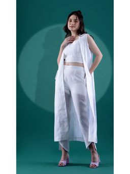 HANDME - Flawless White Pure Linen Jacket Co-ord (Set of 3)