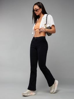 DOLCE CRUDO - Women's Black Od Bootcut Mid Rise Clean Look Stretchable Denim Jeans