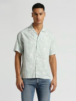 Pepe Jeans - Mint Botanical Print Resort Collar Short Sleeve Shirt