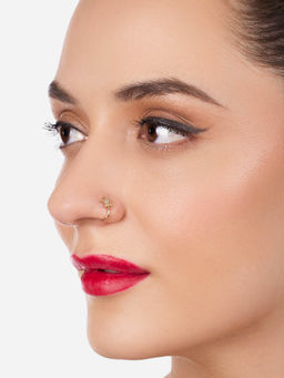 Zaveri Pearls - Gold Tone White Cubic Zirconia Embellished Star Brass Clip On Nose Pin