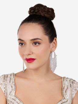 Zaveri Pearls - Silver Tone Dazzling Austrian Diamonds Party Tassel Earrings