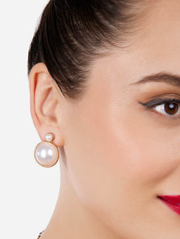 Zaveri Pearls - Gold Tone White Pearls Embellished Statement Studs Earrings