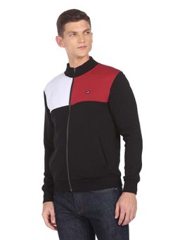 Arrow Sports - Men Black Colourblock Stand Collar Sweatshirt