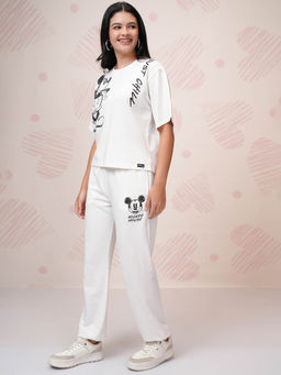 TOKYO TALKIES - White Cotton Disney Mickey Mouse Printed Co-Ord (Set of 2)
