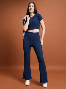 TOKYO TALKIES - Blue Round Neck Solid Co-Ord (Set of 2)