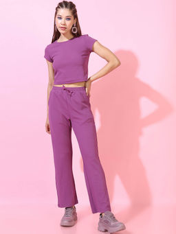TOKYO TALKIES - Women Purple Solid Co-Ord (Set of 2)