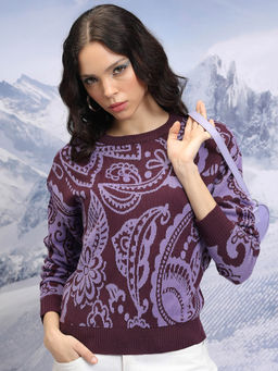 TOKYO TALKIES - Burgundy Printed Acrylic Pullover