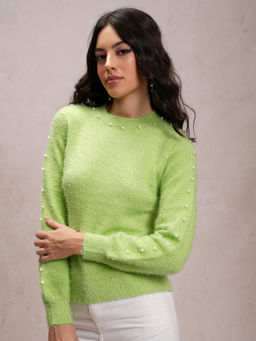 TOKYO TALKIES - Green Solid Acrylic Pullover
