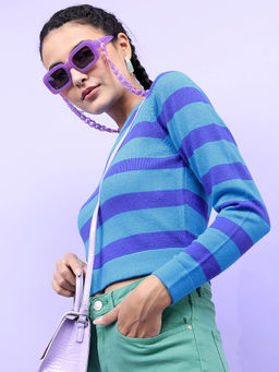 TOKYO TALKIES - Women Striped Crop Pullover
