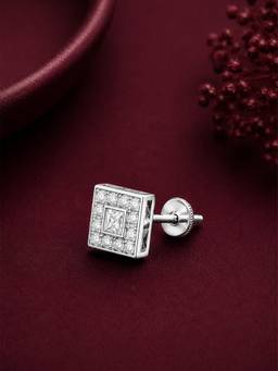 CARATIRO - White Moissanite Diamond Square Earring for Men