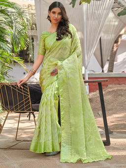 SANSKAR - Green Organza Silk Brasso Foil Print Saree with Unstitched Blouse
