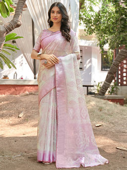 SANSKAR - Pink Organza Silk Brasso Foil Print Saree with Unstitched Blouse
