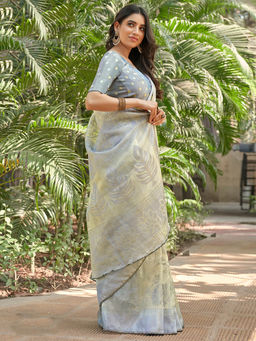SANSKAR - Grey Organza Silk Brasso Foil Print Saree with Unstitched Blouse