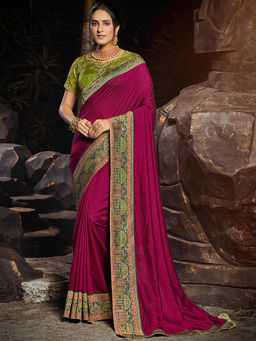SANSKAR - Pink Vichitra Silk Embroidered Saree with Unstitched Blouse