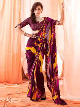 SANSKAR - Multi Abstract Print Weightless Georgette Saree with Unstitched Blouse