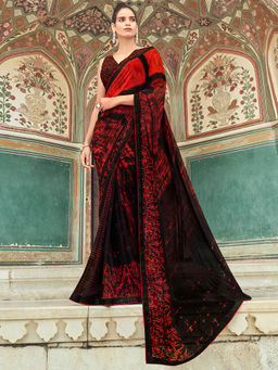 SANSKAR - Red Georgette Printed Saree with Unstitched Blouse