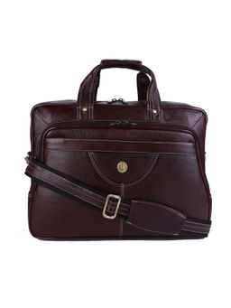 HiLEDER - Pure Leather 16.5" Travel Briefcase Laptop Messenger Bag Dark Brown