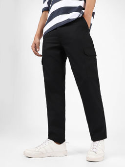 Urbano Fashion - Black Regular Fit Solid Cargo Chino Pant