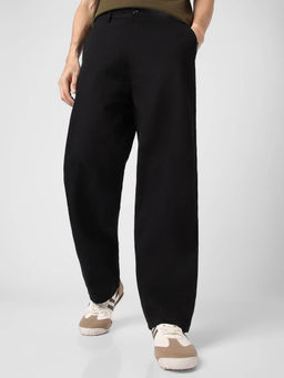 Urbano Fashion - Black Loose Baggy Fit Solid Non Stretchable Chino Trouser