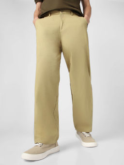 Urbano Fashion - Beige Loose Baggy Fit Solid Non Stretchable Chino Trouser