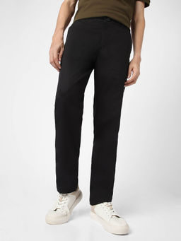Urbano Fashion - Black Cotton Regular Fit Casual Stretchable Chinos Trouser
