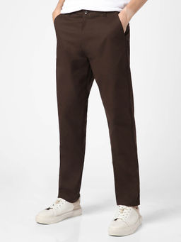 Urbano Fashion - Chocolate Brown Cotton Regular Fit Casual Stretchable Chinos Trouser