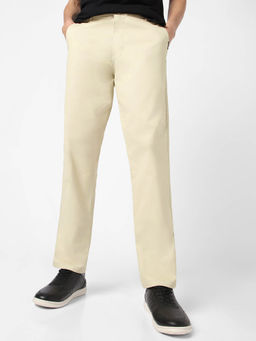 Urbano Fashion - Cream Cotton Regular Fit Casual Stretchable Chinos Trouser