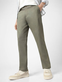 Urbano Fashion - Light Olive Cotton Regular Fit Casual Stretchable Chinos Trouser