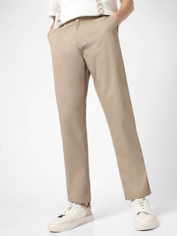 Urbano Fashion - Brown Cotton Regular Fit Casual Stretchable Chinos Trouser