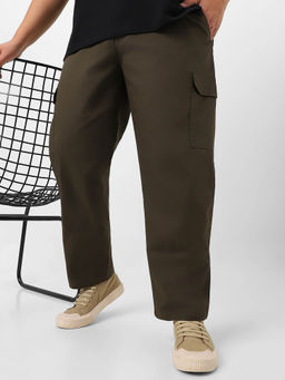 Urbano Plus - Dark Olive Regular Fit Solid Cargo Chino Pant