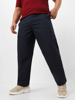 Urbano Plus - Navy Blue Regular Fit Solid Cargo Chino Pant