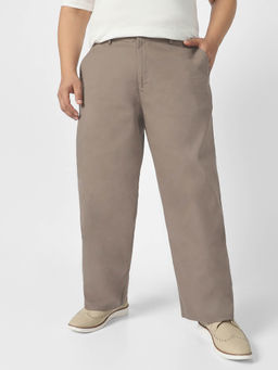 Urbano Plus - Taupe Loose Baggy Fit Solid Non Stretchable Chino Trouser