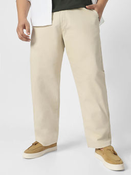 Urbano Plus - Cream Cotton Regular Fit Casual Stretchable Chinos Trouser