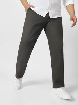 Urbano Plus - Dark Grey Cotton Regular Fit Casual Stretchable Chinos Trouser