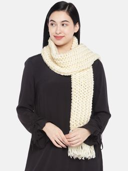 Magic Needles - Women Cream-Coloured Self Design Double Knit Handmade Scarf
