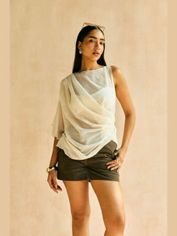 Lea Clothing - Softfall Drape Georgette Top And Bralette