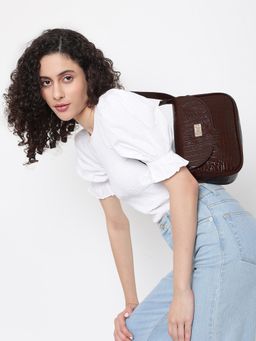 KLEIO - Croco Textured Vegan Leather Handbag For Women - Ladies