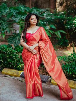 Eternity by Sakshi - Womens Solid Orange Saree without Blouse
